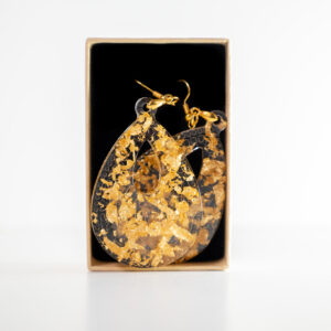 Σκουλαρίκια Δάκρυ Διάφανα με Φύλλα Χρυσού